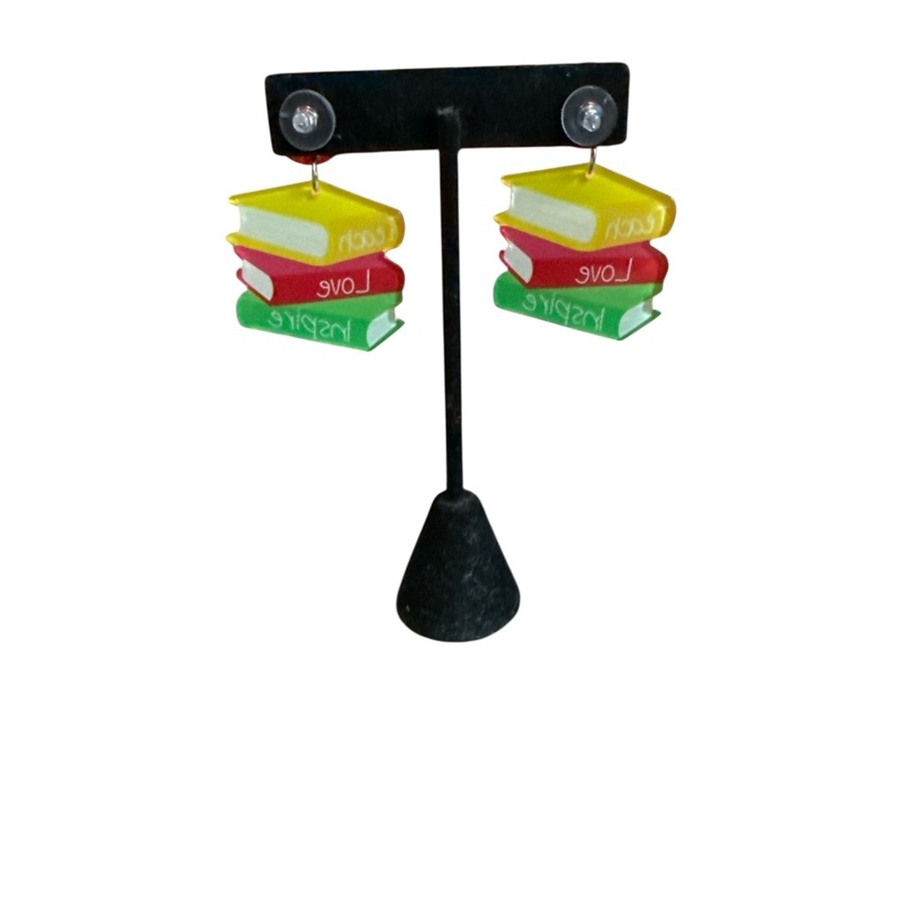 3/$20 Colorful Stack of Books Earrings - Picture 5 of 7
